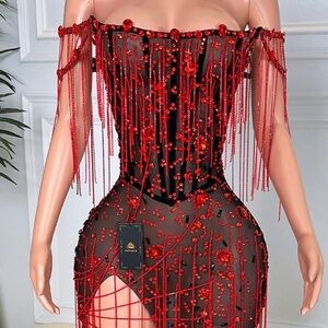 Red/black mesh bondage dress